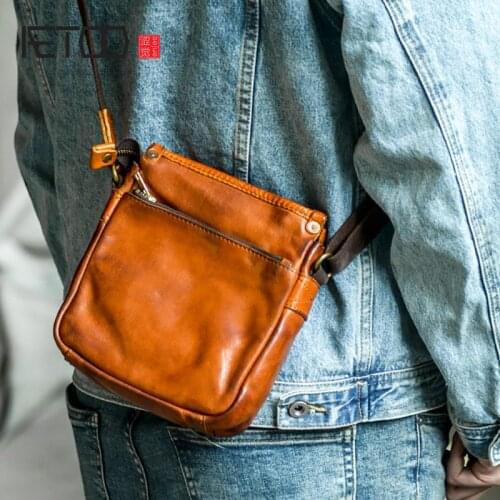 AETOO Retro plant-kneaded leather mens bag, simple casual mens shoulder bag, leather diagonal bag