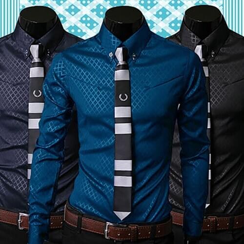 New Argyle luxury mens top Formal Social Business Style Slim Soft Comfort Long Sleeve Casual Dress Tops Gift For Men Clothing
