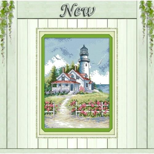 Lighthouse seaside house diy Painting 11CT Counted print on canvas DMC 14CT chinese Cross Stitch kits embroidery needlework Sets