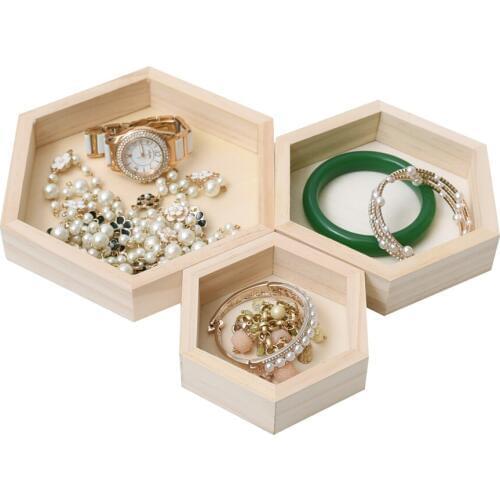 3pcs Unpainted Hexagonal Wooden Trinkets/Jewelry Storage Box Kids Craft DIY Jewelry Organizer ring Box earring holder display