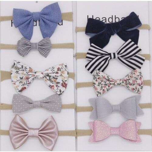 2019 New Style Baby Girls Nylon Headbands Sets Fashion Handmade Toddler Infants Bows Nylon Head Bands Suits Newborn Nylon Bows