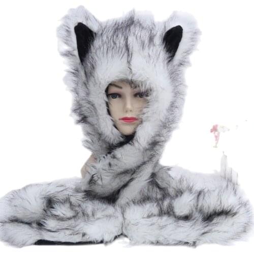 New Fashion Imitation fur Hat plush Cartoon Animal Hat Scarf Gloves One Cap Winter Set
