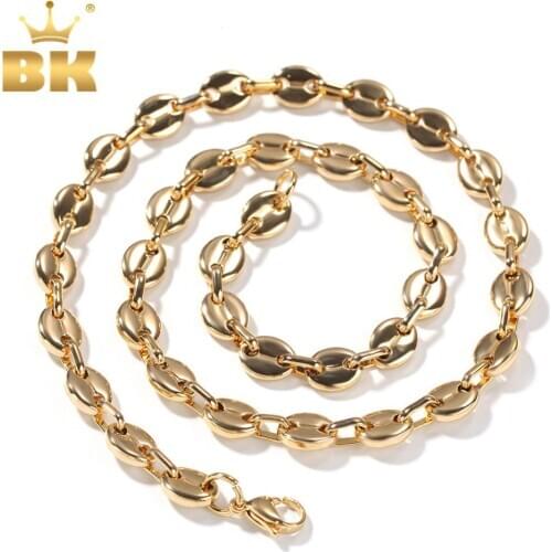 Necklace Hiphop 316L Stainless Steel Silver Gold Color Puffed Marine Chain Fat Link 8mm For Women/Men Fashion Jewelry Drop Ship