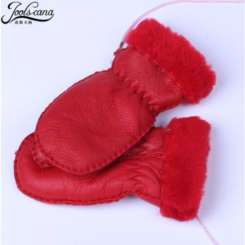 JOOLSCANA kids gloves genuine leather mittes for children winter gloves for kids mittens for little girl boy soft warm