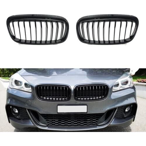 Front Kidney Grill Bumper Grill Grilles for BMW F45 F46 2 Series Single Line GT 218I 220I 2015-2017(Bright black)