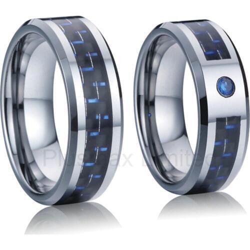 Professional and reliable online titanium jewelry company custom blue carbon fiber 8mm wedding band lover rings