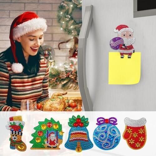 Xmas Refrigerator Magnets DIY Diamond Painting Special Shape Full Drill Sticker Greeting Card Sticker Diamond Embroidery Craft
