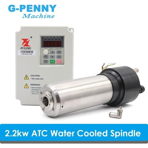 2.2kw Water Cooled Spindle ATC Spindle Motor 220v Rotating spdeed 24000rpm 4 Pole 800Hz & 2.2KW Inverter VFD Frequency