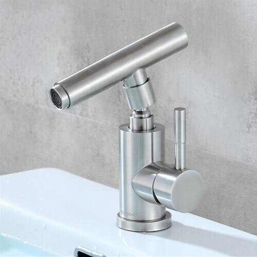 Basin Faucet Modern Style Bathroom 304 Stainless Steel Deck Mounted Bath Cold and Hot Water tap Mixer Handle Tap