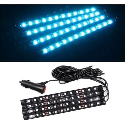 LED Interior Atmosphere Lights Dash Floor Foot Strip Lights USB Cigarette Lighter Adapter Decorative Lamp Blue White Pink Red