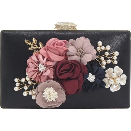 Ladies Dinner Bag Flower Fashion Pu Clutch Shoulder Bag Banquet Bag Party Bag Female Chain Bag Evening Bag for Women