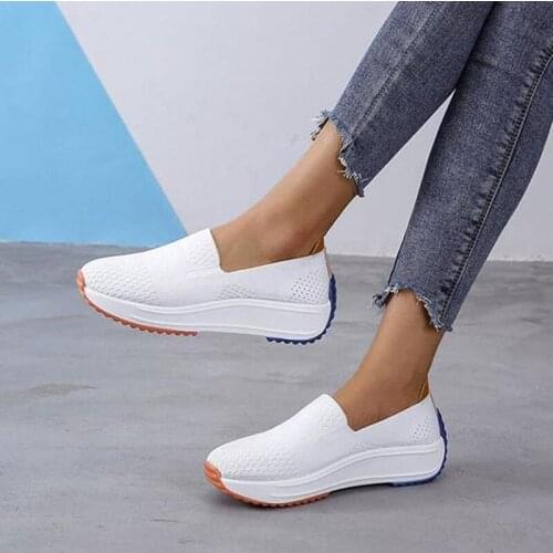 Women Summer Pumps Low Heels Wedges Breathable Mesh Slip on Sneakers Plus Size Shoes Woman Female