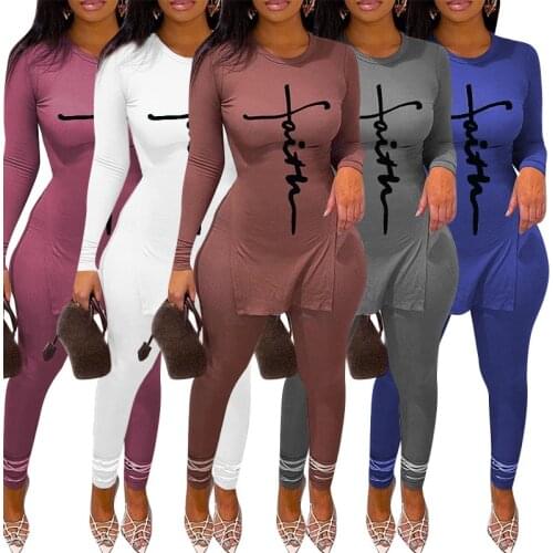 Casaul Print Letter Women Two Piece Set Knit Ribbed Skinny Sportsuit Tracksuit Autumn Matching Set For Women Outfit