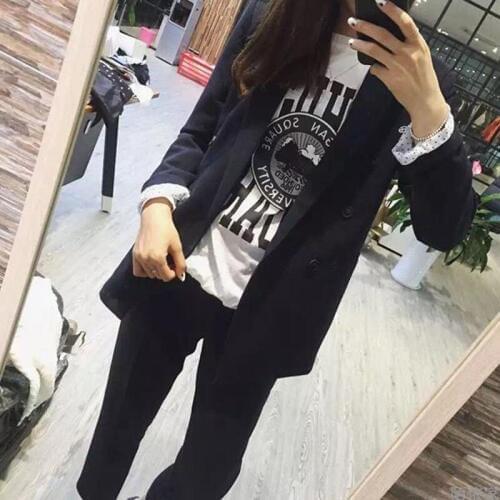 Set female spring and autumn new casual fashion large size small suit jacket + nine pants pure color wild temperament two-piece