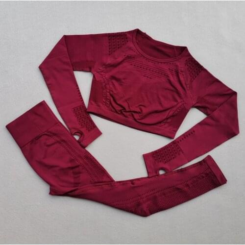 2 Piece Flawless Knit Gym Set Women Seamless Yoga Set Workout Gym Clothing Fitness Sports Suit Long Sleeve Workout Clothes