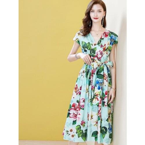 Women Summer NewFashion Casual Short Sleeve V Neck Sash Decoration Dresses Woman Customize Plus Size 3XS-10XL Long A Line Dress