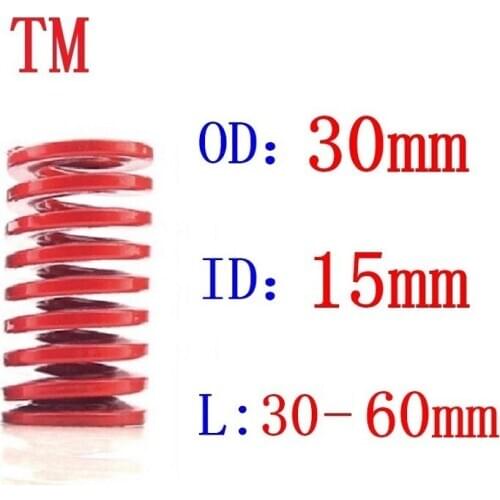 1Pcs Red Medium Load Compression Spring Loading Die Mold Spring Outer Diameter 30mm Inner Diameter 15mm L=30-60mm