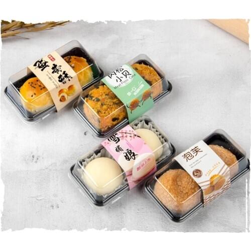 100pcs 2 Pack Rectangle Plastic Moon Cake Box Egg-Yolk Puff Container Transparent Moon Cake Box Packaging Tray Boxes Holder
