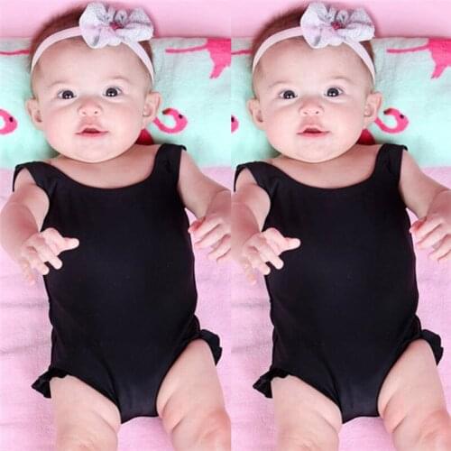 2021 Infant Toddler Baby Girls Swimsuit Black Swimwear Sleeveless Solid Color Bikini Summer Girls Bathing Suit Tankini