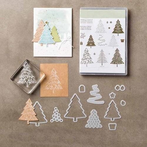 2021 Christmas Tree Star Cutting Dies and Clear Silicone Stamps Seal DIY for Scrapbooking Photo Album Decorative Sheets Mould