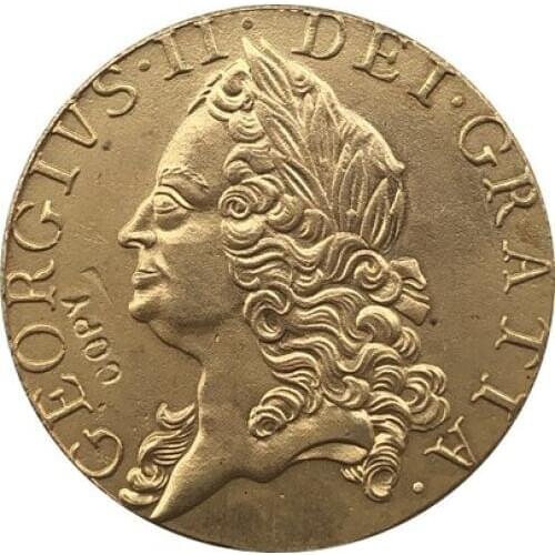 24 - K gold plated 1758 United Kingdom 1 Guinea - George II coins copy