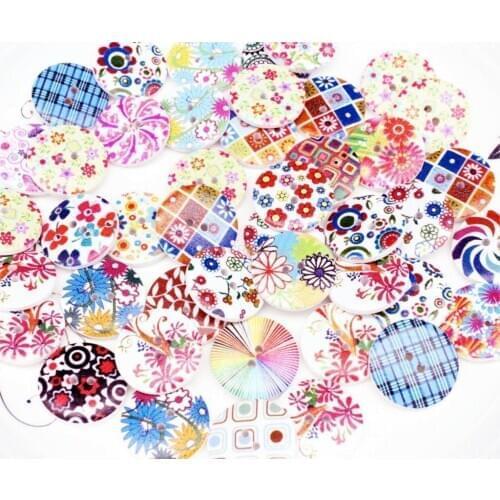200pcs 1inch 25mm Mixed Wood Buttons Painted Sewing Round Button Botones Embellishments For Scrapbooking Cardmaking