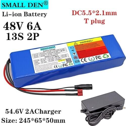E-bike battery 48v 6Ah 18650 lithium ion battery pack 13S2P bike conversion kit bafang 1000w and 54.6V 2A Charger + XT60/T Plug
