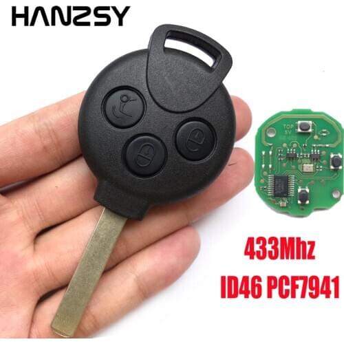 3 Button Car Remote Key for Mercedes Benz MB Smart City 451 Fortwo Forfour PCF7941 ID46 Tranponder Chip 433Mhz Smart Key Uncut