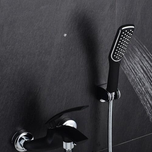 BAKALA Brass Bath Black Faucets Wall Mounted Bathroom Basin Mixer Tap Crane With Hand Shower Head Bath & Shower Faucet 2017004