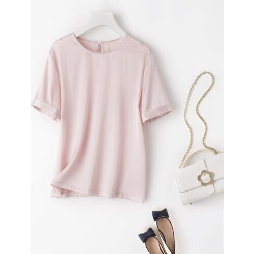 White Top Female Silk Blouses Women Short Sleeve T-shirts Korean Fashion T-shirt Summer Clothes 2021 Camisetas De Mujer Pph4148