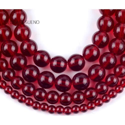 Natural Smooth Garnet Red Glass Round Loose Beads For Jewelry Making 4-12mm Spacer Beads Fit Diy Womens Bracelet Necklace 15