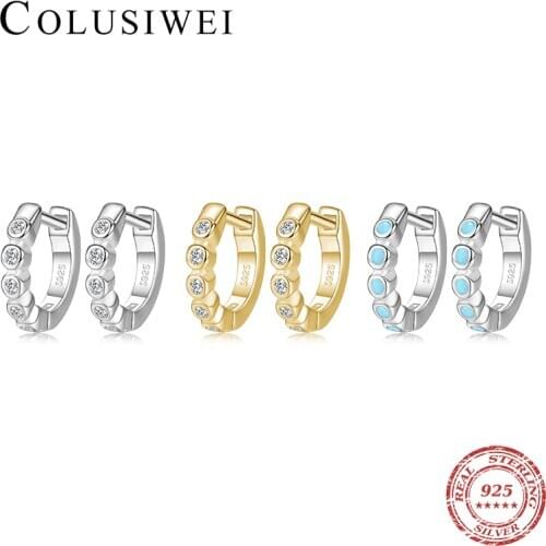 Colusiwei 2 Style HOT 925 Sterling Silver Sparkling CZ Small Hoop Earrings for Women Turquoise Tiny Earrings Jewelry 2021Design