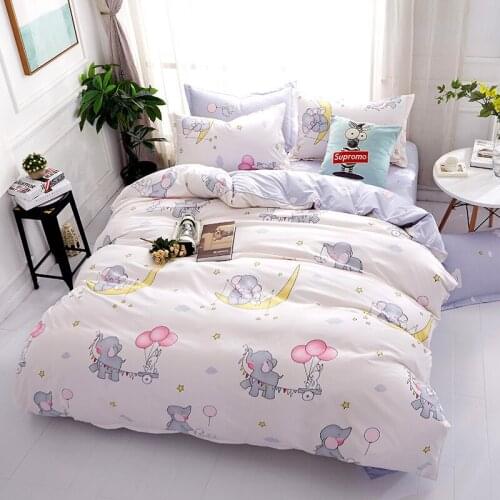 Elephant Kids Cute White Comforter Bedding Set Cartoon Double Sided King Queen Full Single Size Duvet Cover Sheet Pillowcase