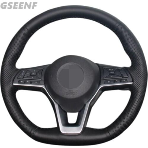 Car Steering Wheel Cover for Nissan X-Trail Qashqai Leaf Micra Altima Rogue (Sport) Black Hand-stitched Artificial Leather