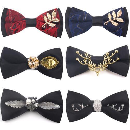 Original Design Bow Tie Handmade Mens Bow ties For Wedding Party Metal Golden Wolf Two Layer Neck Bowtie Fashion Solid Tie