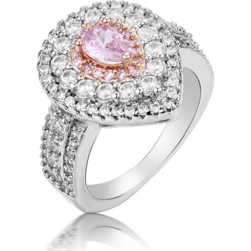 Hot Fashion Water Drop Pear Shaped Stone Ring 14KGP Rose Gold Plating Separated Rings for Women Girls Wedding Engagement Rings