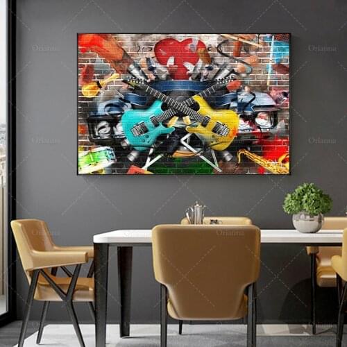 Graffiti Street Wall Art Guitar Music Art Canvas Painting Classic Prints For Living Room Modern Abstract Art Posters and Prints