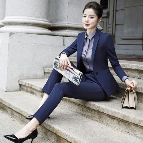IZICFLY New Style Autumn Spring Business Ladies Uniform Pant Suits For Women Office Blazer Sets 2 Pieces With Trouser Plus Size
