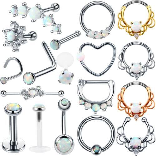 1PC Steel Opal Stone Septum Ring Nose Piercings Opal Ball Closure Nipple Lip Tragus Eyebrow Piercing Earring Rings Body Jewelry