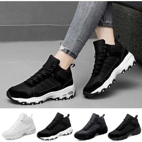 Black Tennis Shoes Platform Wedge Sneakers High Top Shoes Women Thick Sole Sneaker Big Size 44 Lace Up Autumn Outdoor Sport Shoe