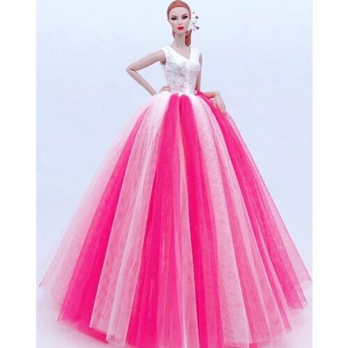 Gradient Pink White Lace Fashion Doll Clothes For Barbie Doll Outfits Wedding Dress For 1/6 BJD Doll Party Gown Toy For Children