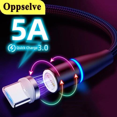Oppselve 5A Magnetic Cable LED USB Type C Kabel Super Fast Charging Cable Type-C Data Cavo for Huawei Xiaomi Redmi Magnetico
