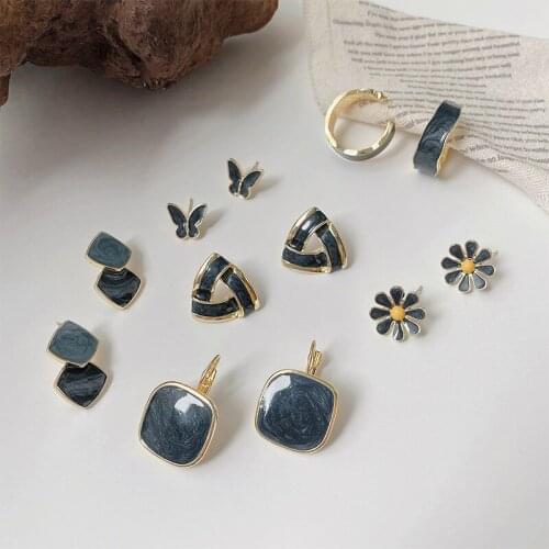 2020 Wholesale Dripping Oil Haze Blue Earrings Korea Personality Small Earrings Net Red Trend Short Earrings