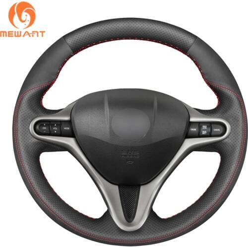 MEWANT Black Genuine Leather Non-slip Soft Car Steering Wheel Cover for Honda Civic 8 Civic Type R 2006 2007-2011 (3-Spoke)