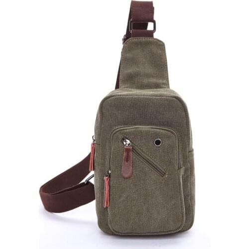 Mens retro chest diagonal bag outdoor sports solid color canvas zipper hiking riding small square bag Cell Phone Pocket Flap