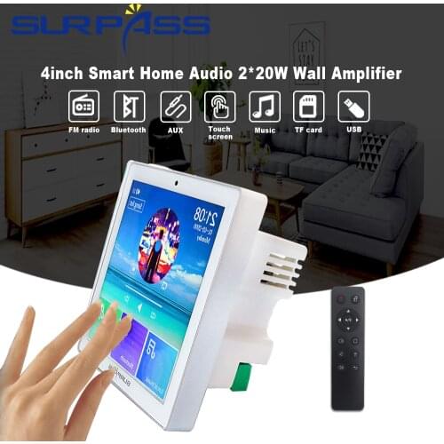 Wireless Bluetooth In Wall Amplifier Fm Smart Audio Class D Amp Touch Screen Stereo Sound Home Background System Music Player