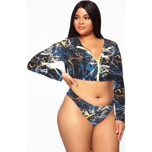 2021New Womens Long Sleeve Sunscreen Colorful Large Size Biquini High Waist Sexy Beach Tunic Bikini Underwear Swimsuit XXXXXL