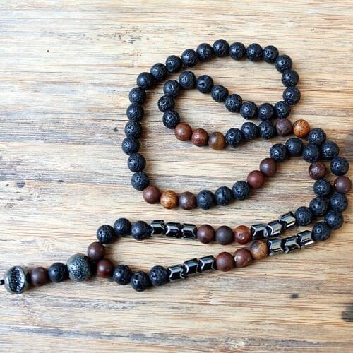 New Design fashion Black Mens Hematite & 8mm Black Lava Stones Necklace Fashion Jewelry