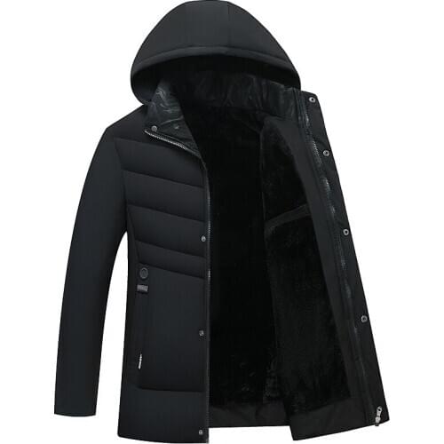 Solid Winter Parka Men Plus Velvet Hat Detachable Windproof Waterproof Jacket Mens Hooded Casual Thick Warm Hoodies Male Parkas