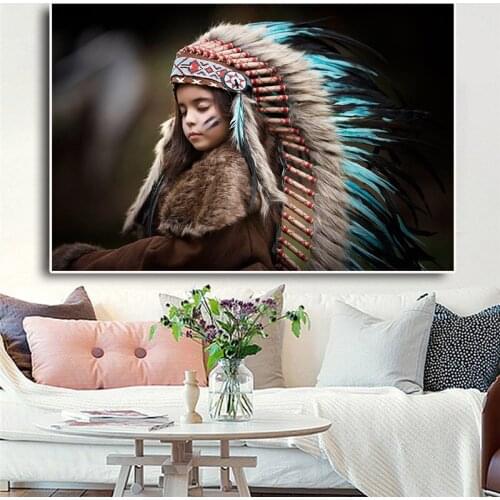 Native Indian Feather Kids Portrait Diamond Painting Diamond Embroidery Full Square Diamond Mosaic Cross Stitch Kits Home Decor